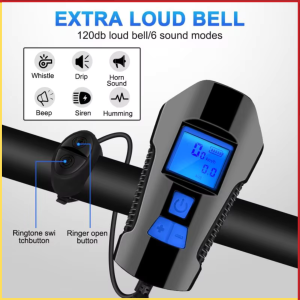 PROMO TERBARU Lampu Klakson Sepeda LCD Screen Waterproof+Speedometer Lengkap - XA-585