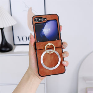 zflip6 Luxury Leather Magnetic Phone Case For Samsung Galaxy Z Flip 3 ZFlip 4 5G ZFlip5 Z Flip 6 5G Wireless Charging Back Cover