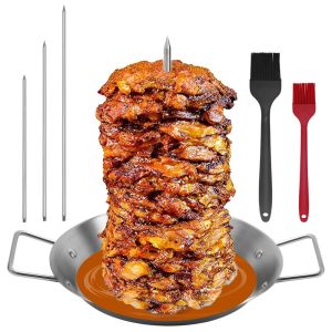 ZSDN MALL 9/10.5/13 inch Giá đỡ xiên thịt Shawarma Thép không gỉ Đinh tán có thể tháo rời Xiên nướng BBQ Có thể tái sử dụng với Bowl Bộ nướng xiên dọc Khu vườn ngoài trời