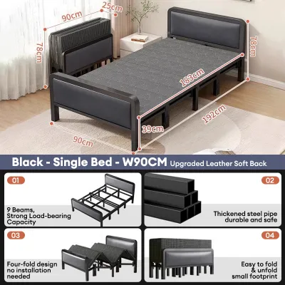 GOLD Queen Folding Bed Frame Metal Katil Lipat Katil Besi Super Single Bed Black Metal Foldable Bed Katil Single Katil Bujang Bed No Installation折疊床