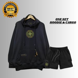 Hoodie-Celana Pendek Cargo Pria Wanita Distro Stelan Sweater Celana Cargo Bahan Flece Terbaru Terlaris Sweater Hoodie Sama Celana Cargo 2024