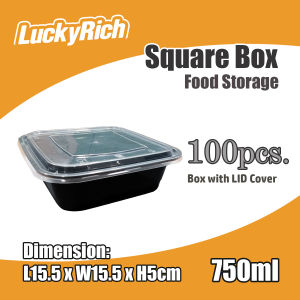 LuckyRich - Square Box - Food Storage 100pcs 750ml with lid cover (microwavable) tight cover