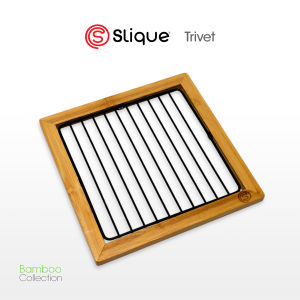 SLIQUE Premium Trivet 18x18x1.5cm Heat Pad Pot Holder Bamboo Metal Wire Organizer - Kitchen Essentials