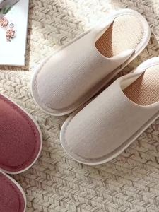 Japanese-Style Cotton And Linen Slippers For Women Indoor Home Use Linen Non-Slip Odor-Resistant Sweat-Absorbent All-Season Fabric Slippers MenS Style Thick-Soled For Home Use