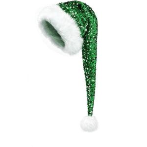 PHANT Plush Sequin Christmas Hat Long Solid Color Santa Claus Hat Cosplay Supplies 75cm Xmas Cap Adults