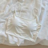 COCOAFashion Solid Color Short Ice Silk Camisole Women Singlet Inner Tank Top Sleeveless Undershirt with Padded