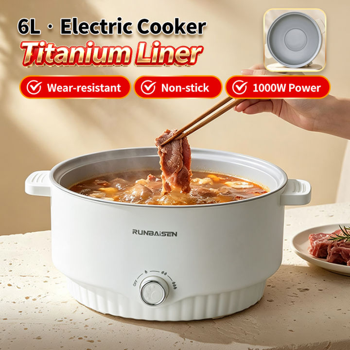 Electric Rice Maker Cooker 6L Electric Cooker 1000W Titanium Liner Multifunctional Hot Pot Non ...