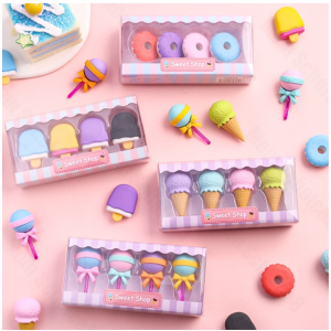 Penghapus Pensil Set 4 in 1 Motif Donat Lolipop Es Krim