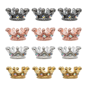 6x12mm Sparkling Crown Rhinestones Beads Spacer Beads Alloy Texture for Necklace Bracelet Making Accessories
