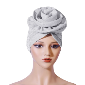 Shimmering Yarn Turban Hat Flower Bonnet Hat Breathable African Headwrap Hat Women Turban Headcovers Hijab Skull Hat