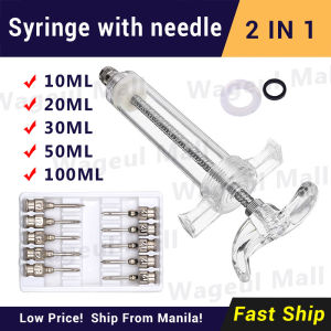 10/20/50/100ML Fiberglass syringe Heavy Duty Veterinary Injection Syringe + 1 Dozen 10Pcs Assorted Stainless Needles for pig piglets cow chicken