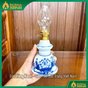 Đèn Dầu Thờ Cúng Bát Tràng Men Lam Vẽ Hoa Sen – Đèn Chuông Đèn Váy Bàn Thờ Gia Tiên Thần Tài