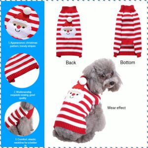 Dog Christmas Snowman Dress Up Sweater High Neck Striped Dog Costume