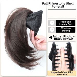 YUBAGUANB Elegant Shell Claw Clip Ponytail Wig Synthetic with Grab Clip Bowknot Pony Tail Hair Piece Sweet Fluffy Short Wavy Layered Ponytail for Women