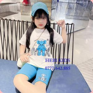 Voucher đến 20k Bộ ngố bé gái cho bé 17- 45 kg HEBI KIDS in hình gấu KWAS thun cotton mát mịn bé từ 2 đến 15 tuổi