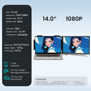 【Local Warehouse】VFLOW Rotatable Dual Screen Detachable Extender Portable Monitor 15.6" 1080P IPS Triple Monitor for 14-16" Laptops with USB-C Port Plug and Play for Windows/Macbook/Switch/PS5