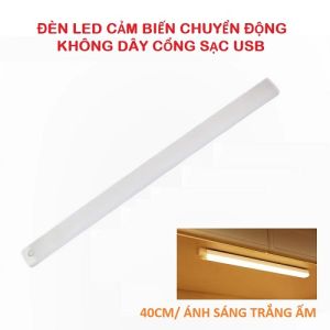 Thanh Đèn LED Dài 30cm Cảm Biến Chuyển Động Trắng Ấm 3000K Sạc USB Keo Tự Dính Dán Tủ Bậc Thang Hành Lang Thông Minh