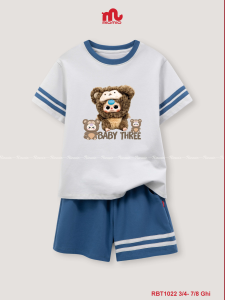 Bộ Cotton Bé Trai Leon Riomio Cotton 4 Chiều Gam Màu Phối Trendy Độc Lạ In Hình Cute Xỉu Kem Ghi Size 3/4–7/8 (15–27kg) RBT1022