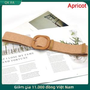 QK FA ✨ Mùa Hè Phụ Nữ Đàn Hồi Dệt Vành Đai Vuông Khóa Cổ Điển Boho Rơm Vành Đai Váy Vành Đai