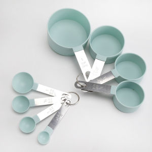 BHQ 8 Pcs Measuring Cups Spoons Set Plastic Stainless Steel Handle Clear Scale Kitchen Baking Tools