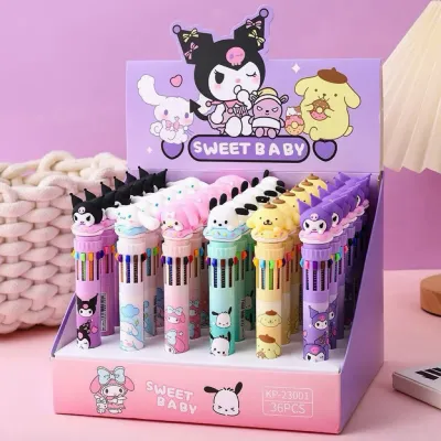 Pulpen 10 Warna Sanrio Lucu Cute / Pulpen Multi Color 10 in 1 Karakter / Ballpoint Warna Warni Lucu Alat Tulis Sekolah Anak