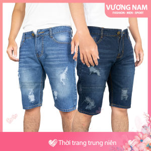 Quần short jean nam ngắn rách xước chất bò cao cấp VNO57