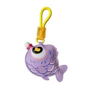 MUSASI PU Leather Bubble Blowing Fish Keychain Stress Relief Pinch Squeeze Bag Pendant Car Key Keyring Backpack Charm Accessories
