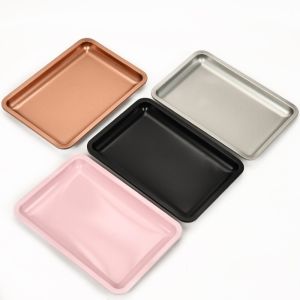 IFFINE Square Shape Cosmetic Storage Tray Stainless Steel Tools Container Nail Art Manicure Plate Fashion Tweezers Clippers Pens Tools Tray