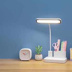 LED Desk lamp with dual pen holders storage eye protection blue light blocking cool lamp rechargeable for reading and studying