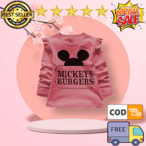 BJ ONLINE-[GRATIS ONGKIR COD] KAOS MICKEY BURGERS/BAJU KAOS ATASAN LENGAN PANJANG ANAK PEREMPUAN 1 2 3 TAHUN MURAH KEKINIAN LUCU TERBARU MODEL KOREA KARAKTER/ FASHION BAYI BALITA CEWEK DAN ANAK BAGUS BEST SELLER TERBAIK IMPORT KOREAN STYLE LUCU KEREN