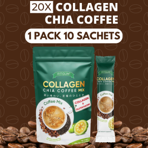 FITGUM 20X Collagen Chia Coffee Organic Slimming Body Weight Loss Glutathione Brightening Skin Anti-Aging Remove Wrinkle