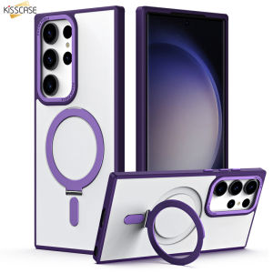【Foldable Magsafe Bracket 】KISSCASE Armor Electroplating Frame Ultra-Thin Case For Samsung S23Ultra Luxury Heavy Duty Defender Stand Holder For Magsafe Clear Case For Galaxy S23 Ultra S23+ S23Plus S23 Back Cover