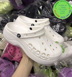 DÉP SỤC ĐẾ XUỒNG NHỰA ĐI MƯA CROCS BAYA CLOG ĐẾ CAO 5CM CHO NỮ MÀU TRẮNG tặng kèm 10 charm ngẫu nhiên