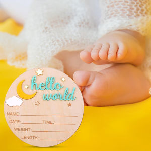 [COD] Wooden Hello World Newborn Sign Cute Birth Announcement Board Baby Announcement