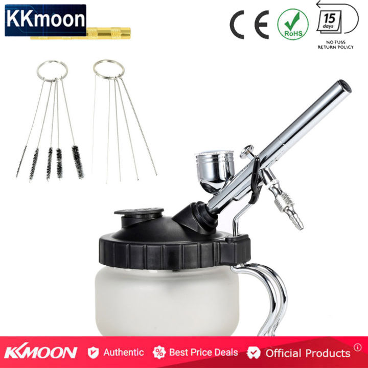 KKmoon Airbrush Cleaning Pot Glass Air Holder Paint Jar Bottle Spray Wash Clean Tools Needle Nozzle Brush Set
