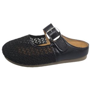 Free Shipping Thick-Soled Breathable Mesh Sandals For Women 2026 Summer New Style With Buckle And Hollow Design And A Closed-Toe Half-Sandal Style