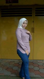 FashionityID - Kaos Polos Wanita Lengan Panjang Bawah Oval Real Pict