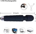 Powerful Hand held Cordless Personal Wand Massager with Memory Feature USB Rechargeable Massage Travel Waterproof 20 Vibration Patterns 8 Speeds Skin Soft Silicone - Magic Stress Away. 
