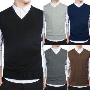 Spring Autumn Sweater Male Casual Knit Vest Waistcoat Man V-Neck Sweaters Vest Knitwear Sleeveless Vest Jumpers Man Clothing 3XL