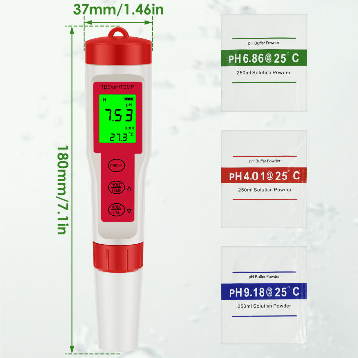 PH Test Meter Portable 4 in 1 PH EC TDS Temp Meter Digital DWC PH and ...
