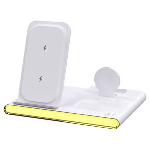4 In 1 Wireless Charger Stand LED Night Light Foldable Fast Charging Station Dock For iPhone Samsung Galaxy Apple Watch Airpods