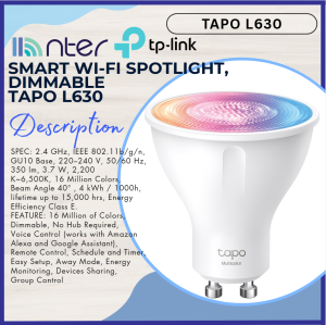 TP-LINK Tplink TAPO L630 Smart Wifi Wi-Fi Spotlight Multicolor Dimmable Bulb 16 million Colors Schedule Timer Tapo L630
