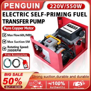 Petrol Pump 220V Electric Fuel Self-Priming Transfer Pump 550W Oil Diesel KeroseneTransmission Power Pump 60L/Min Large Flow And High-precision Quantitative Car Mounted Fuel Dispenser With Complete Accessories