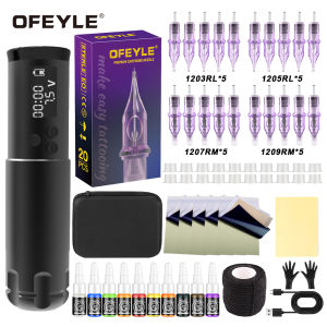 ชุดสักไร้สาย ชุดสักสําหรับผู้เริ่มต้นพร้อมเครื่องสัก 1200mAh ปากกาสักควบคุมสี RGB ถังหมึกผสม 20 ถังและหมึกฝึกหัดสี 10 สี ชุดรอยสักที่สมบูรณ์สําหรับศิลปิน