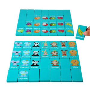Kid Wooden Memory Solitaire Matching Mahjong Game Party Family Board Games Fruit Animal Cartoon Early Educational Puzzles Toy