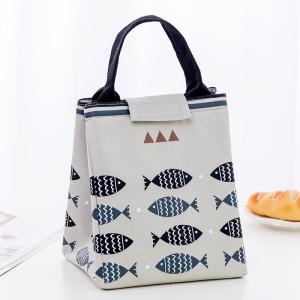 Portable Reusable Large Insulated Thermal Picnic Lunch Box Warm Cooler Food Bag Fish Print Waterproof Aluminum Foil Storage Travel Food Box Black Bags