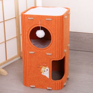 SAVVYSHELF All-in-one Cat Bed Tree Hole 2 Floors/3 Floors Cat Castle House Creative Japanese Style Cat Scratching Post Four Seasons