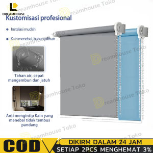 [Ditingkatkan] Tirai Gulung Blackout 100% Anti Cahaya - Roller Blind Modern dengan Ukuran Sesuai Pintu Jendela material tahan air