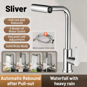 [SG STOCK]360° Swivel Kitchen Pull-out Tap Basin Sink Faucet 4 Mode Spout Extension Sprayer Hot Cold Mixer Tap