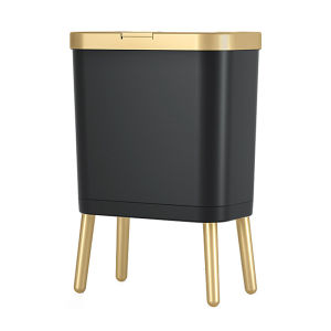 15L Luxury Golden Trash Can for Kitchen Bathroom Creative Quadruped High-foot Push-type Plastic Narrow Garbage Bin with Lid
